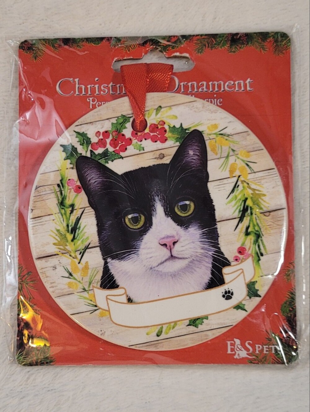 Black & White Cat Christmas Ornament - Decorative Hanging Pet Keepsake